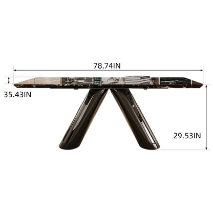 55.11"-78.74"Modern Black Marble Dining Table, Luxury Rectangular Kitchen Table for 4-6 People