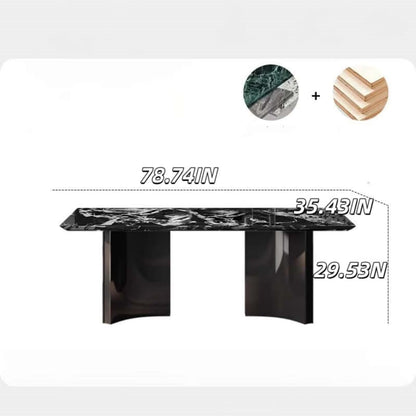55.12“-78.74”Modern Black Marble Dining Table Set with 6 Chairs for Kitchen & Dining Room