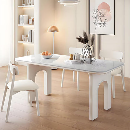 62"-78"Modern Cream White Dining Table with Unique Arched Legs for 4-6 People