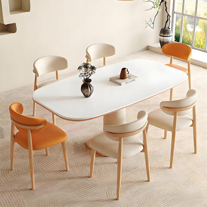 62"-78"Contemporary Mid-Century Dining Table, Neutral Tone with Wood Accents