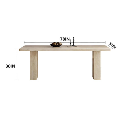 62"-78"Modern Travertine Dining Table, Rectangular Stone Table with Thick Base for 6-8