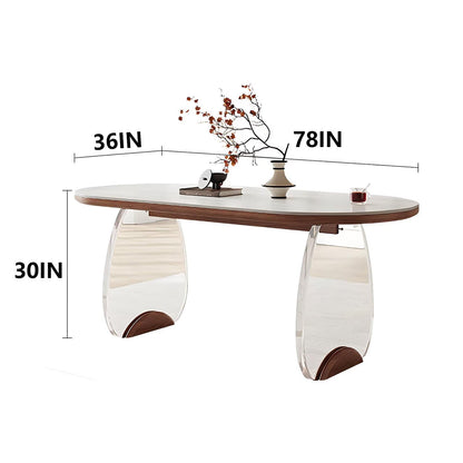 62"-78"Modern Oval Dining Table with Sintered Stone Top & Acrylic Legs for 4-6 People