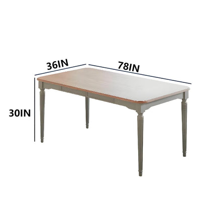 62"-78"Retro French Country Dining Table, Light Green Frame with Natural Wood Top