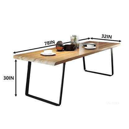 62"-78"Mid-Century Modern Dining Table, Natural Wood Top with Black Metal Legs for 4-6