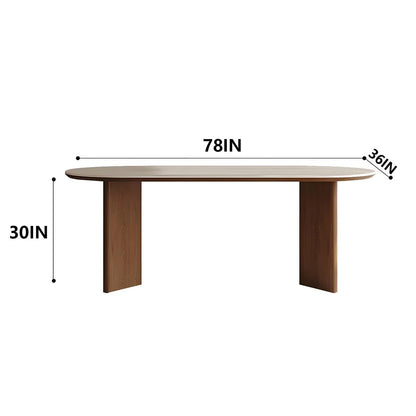 62"-78"Retro Modern Dining Table, Rounded Oval Top with Dark Wood Base for 4-6