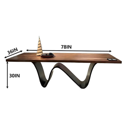 62"-78"Modern Rectangular Dining Table with Walnut Top & Sculptural Wavy Metal Base