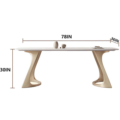 62"-78"Cream Style Sintered Stone Dining Table with Unique Curved Legs for 4-6