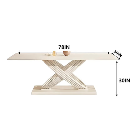 62"-78"Modern Cream White Dining Table with Unique X-Shaped Base