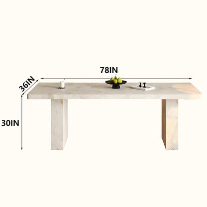 62"-78"Modern Rectangular Dining Table with Natural Marble Top & Thick Block Legs