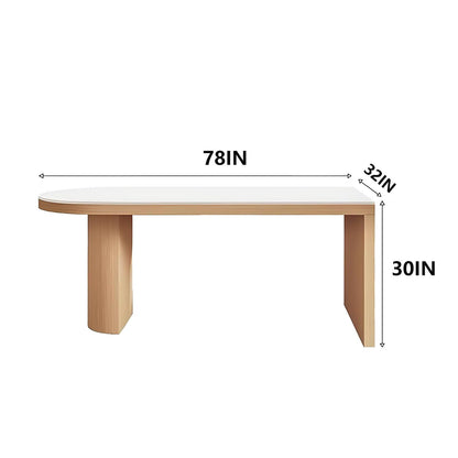 62"-78"Contemporary Mid-Century Dining Table, Cream Top & Natural Wood Legs