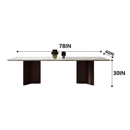 62"-78"Modern Rectangular Dining Table with Marble Top & Walnut Wood Base for 6-8