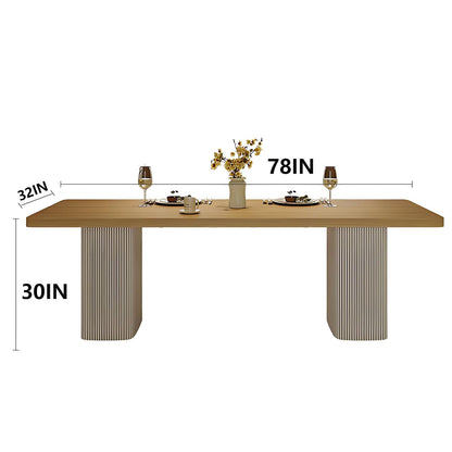 62"-78"Modern Japandi Dining Table, Light Wood Top with Fluted Base for 4-6 People