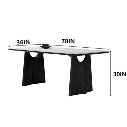 62"-78"Elegant Mid-Century Dining Table, Rounded Edge Top with Solid Wood Supports