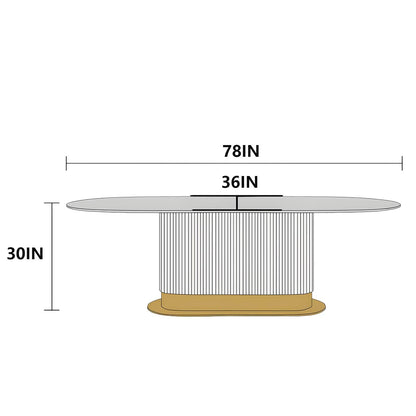62“-78”Luxury Oval Dining Table with White Marble Top & Gold Base for 6-8 People