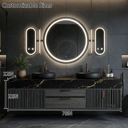 60"-96"Luxury Bathroom Vanity Set with Black Marble Countertop & Storage Drawers