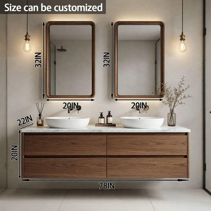 60"-84"Modern Wall-Mounted Bathroom Vanity with White Countertop & Double Vessel Sinks