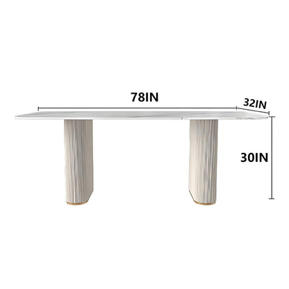 62“-78”White Sintered Stone Dining Table, Modern Rectangular Kitchen Table for 4-6 People