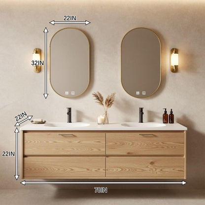 60"-96"Light Oak Bathroom Vanity with Double Sink & Wall-Mounted Storage