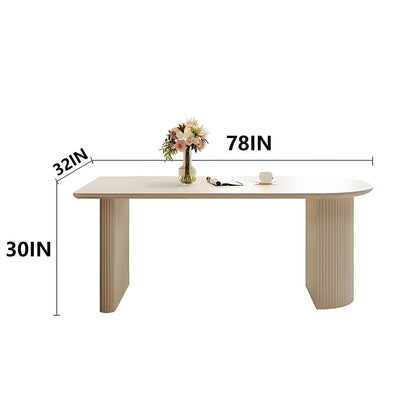 62"-78"Minimalist Cream Dining Table, Rounded Edge & Fluted Legs for Small Dining Room