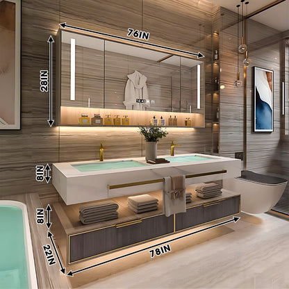 36"- 78" Open Storage Bathroom Vanity Set with LED Mirror Cabinet and Sink