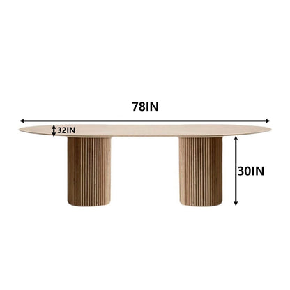 62"-78"Modern Light Wood Oval Dining Table with Fluted Pedestal Base for 6-8