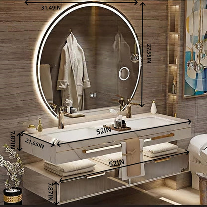 36"- 48" Floating Bathroom Vanity Set with Round Intelligent Mirror and Sink