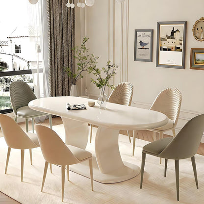62"-78"Cream White Oval Dining Table, Modern Glossy Finish Table for 6 People