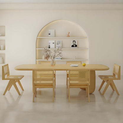 62"-78"Natural Wood Oval Dining Table, Cream Style with Sturdy Base for Dining Room
