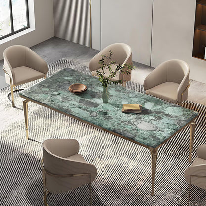 63"-79"Modern Green Marble Dining Table with Gold Frame for Contemporary Dining Room
