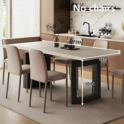 62"-78"Modern Minimalist Sintered Stone Dining Table with Black Metal Base for Kitchen