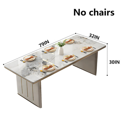 62"-78"Elegant White Marble Dining Table with Gold Trim, Sturdy Base for Dining Room