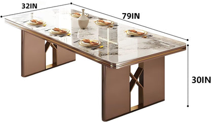 62"-78"Luxury Sintered Stone Dining Table with 8 PU Leather Chairs