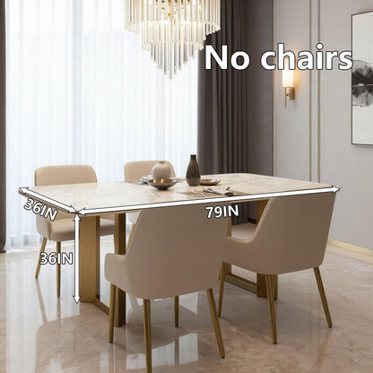 63"-79"Luxury Rectangular Dining Table, White Marble Top with Sleek Gold Metal Legs