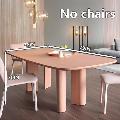63"-79"Pink Wood Dining Table with Chunky Legs, Modern Rectangular Kitchen Table