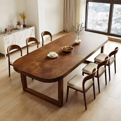 62"-78"Mid-Century Solid Wood Dining Table, Oval Walnut Top with U-Shaped Base