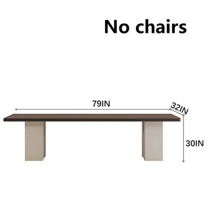 71"-79"Modern Minimalist Rectangular Dining Table, Matte Finish with Two-Tone Block Legs for 4-6 People