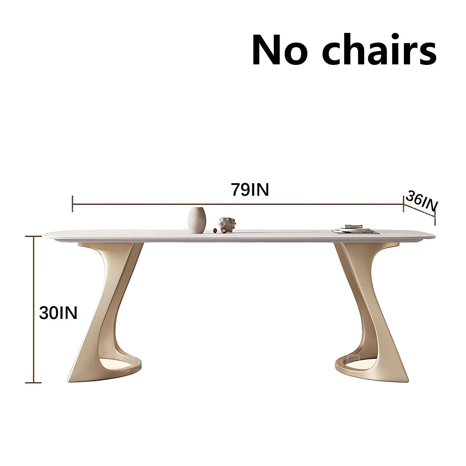 63"-79"Modern Cream Dining Table, White Sintered Stone Top with Sculptural Beige Legs