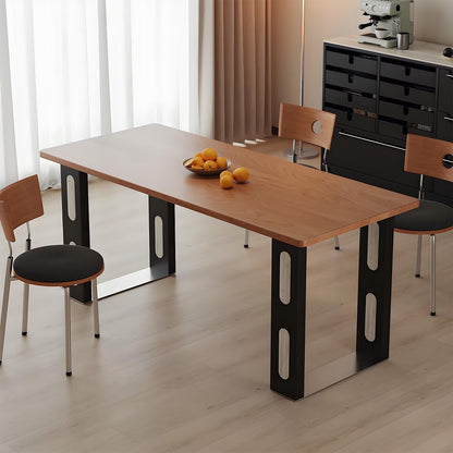 63"-79"Retro Dining Table, Solid Wood Top with Black Metal Legs for Mid-Century Kitchen