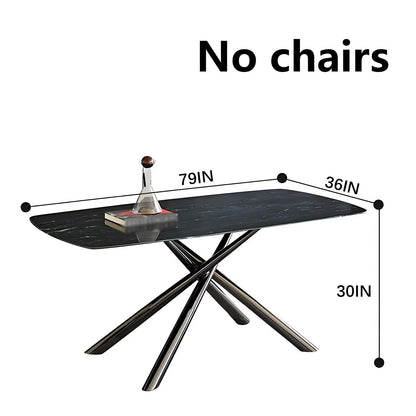 63“-79”Modern Oval Black Marble Dining Table with X-Shape Metal Base, Seats 4-6 for Kitchen & Dining Room