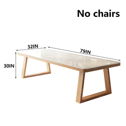 62"-78"Scandinavian Dining Table, Large White Marble Top with Natural Wood Legs
