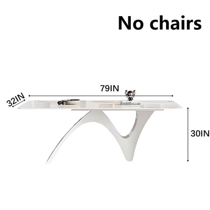 63"-79"Contemporary Minimalist Dining Table, Glossy White Top with Abstract Curved Legs