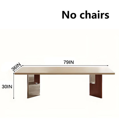 63"-79"Contemporary Neutral Dining Table, Sleek Beige Top with Contrasting Wood & Chrome Base