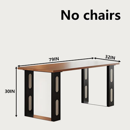 63"-79"Retro Modern Wooden Dining Table, Rectangular Kitchen Table with Black Metal Legs for 4-6 People