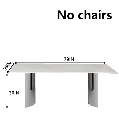 63"-79"Luxury Modern Dining Table, Rectangular Marble Top with Polished Chrome Metal Legs