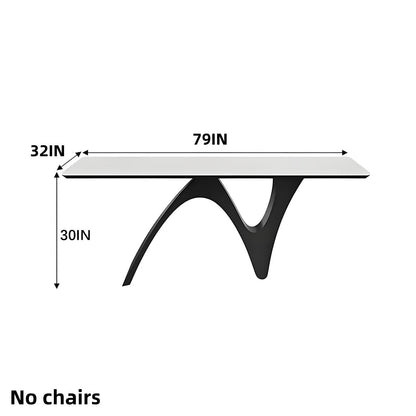 63"-79"Elegant Minimalist Dining Table, White Top with Abstract Curved Black Legs for 4-6