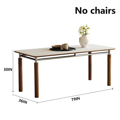 63"-79"Mid-Century Dining Table, White Top with Wood & Chrome Metal Legs for 4-6