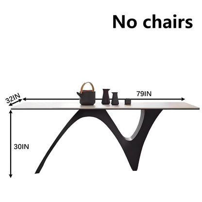 63"-79"Elegant Statement Dining Table, Rectangular Marble Top with Unique Curved Metal Base