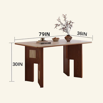 63"-79"Modern Rustic Dining Table, Natural Wood Top with Solid Walnut Base