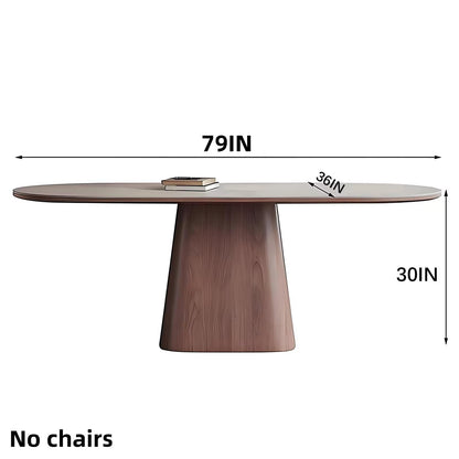 63"-79"Mid-Century Oval Dining Table, White Sintered Stone Top with Walnut Pedestal Base