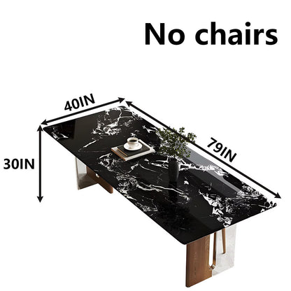 63"-79"Luxury Contemporary Dining Table, Black Marble Top Kitchen Table with Walnut & Chrome Base